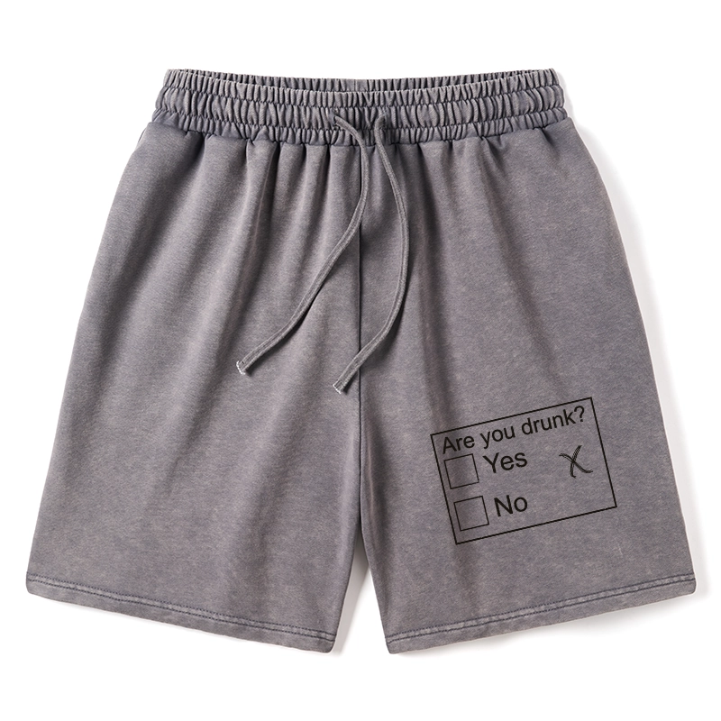 Tokyo-Tiger Confused Drunk Checkbox Graphic Washed Shorts