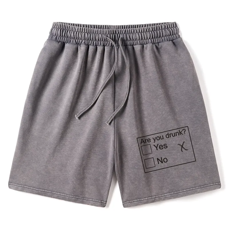 Tokyo-Tiger Confused Drunk Checkbox Graphic Washed Shorts