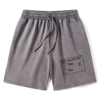 Tokyo-Tiger Confused Drunk Checkbox Graphic Washed Shorts