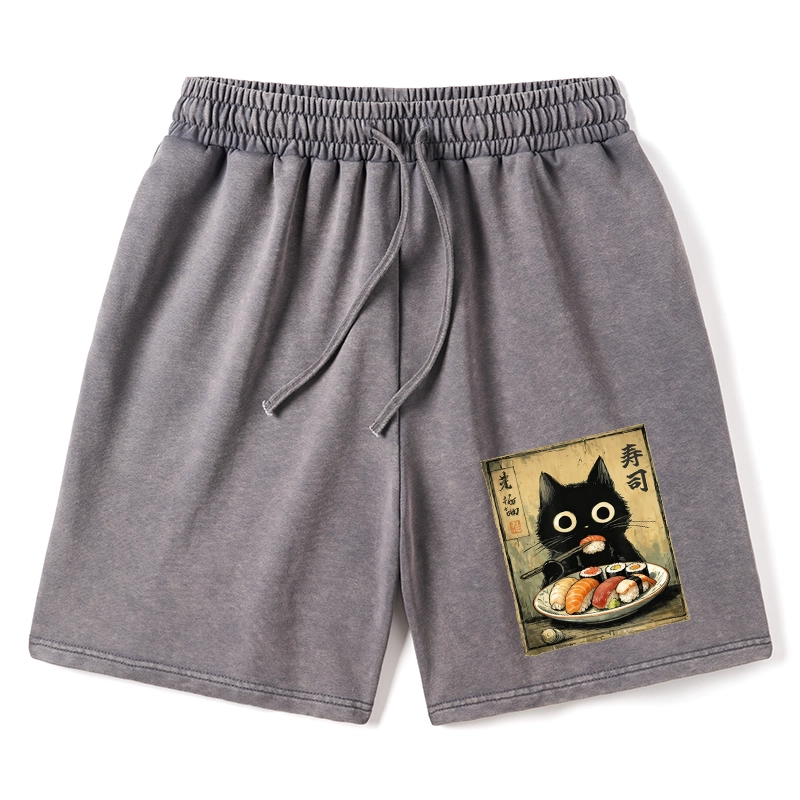 Tokyo-Tiger Vintage Japanese Sushi Cat Washed Shorts