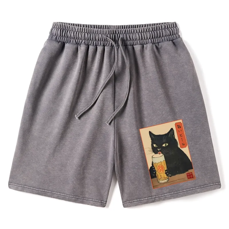 Tokyo-Tiger Cat Holding A Glass Of Beer Washed Shorts Sale