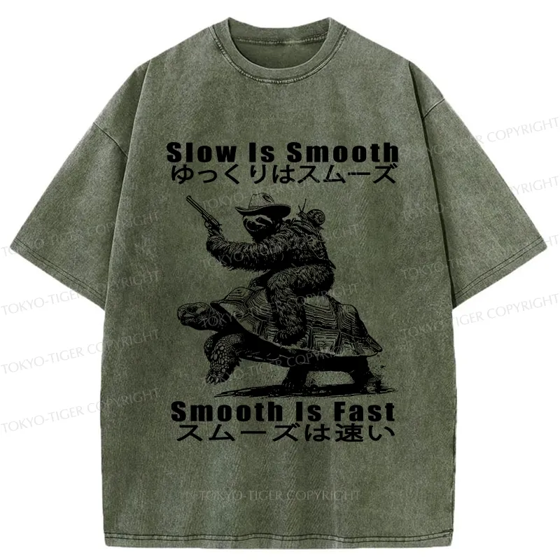 Tokyo-Tiger Funny Sloth Riding A Turtle Washed T-Shirt