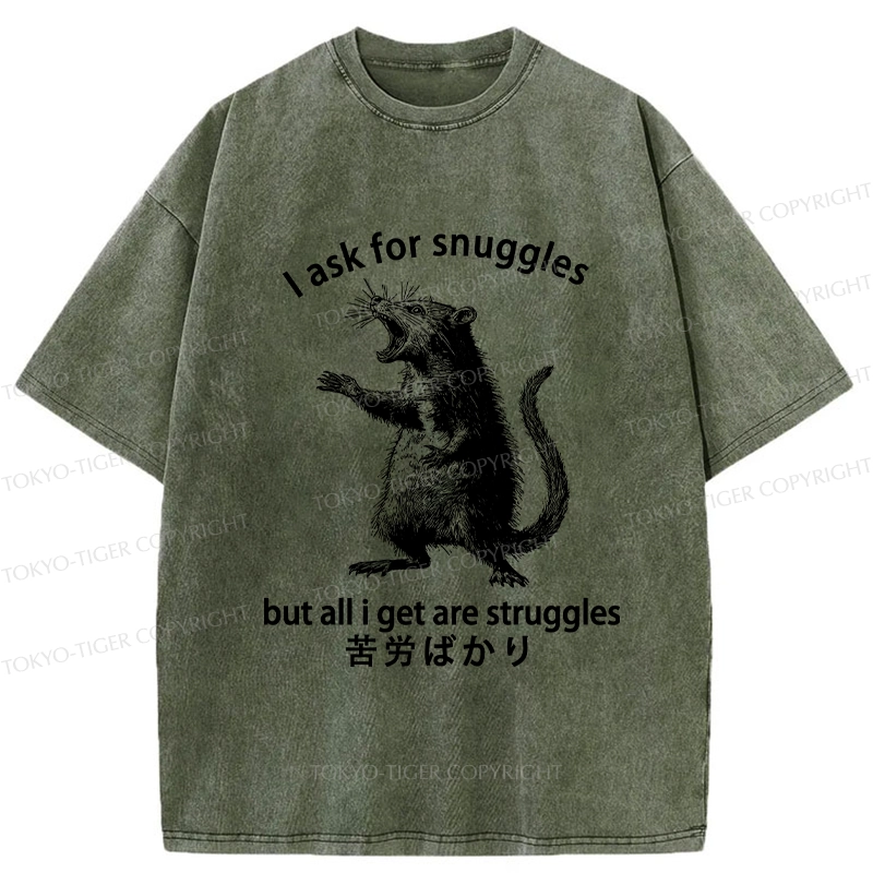 Tokyo-Tiger Funny Mouse Asking For Snuggles Washed T-Shirt