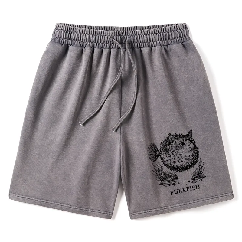 Tokyo-Tiger Spiky Puffer With Cute Cat Head Washed Shorts