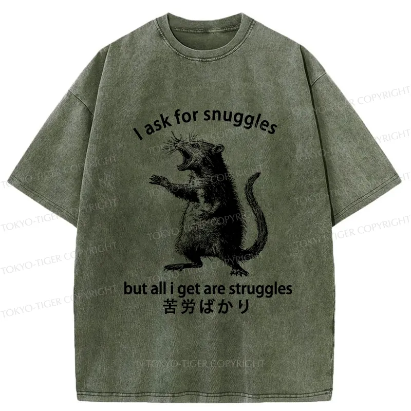 Tokyo-Tiger Funny Mouse Asking For Snuggles Washed T-Shirt
