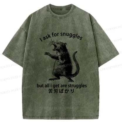 Tokyo-Tiger Funny Mouse Asking For Snuggles Washed T-Shirt