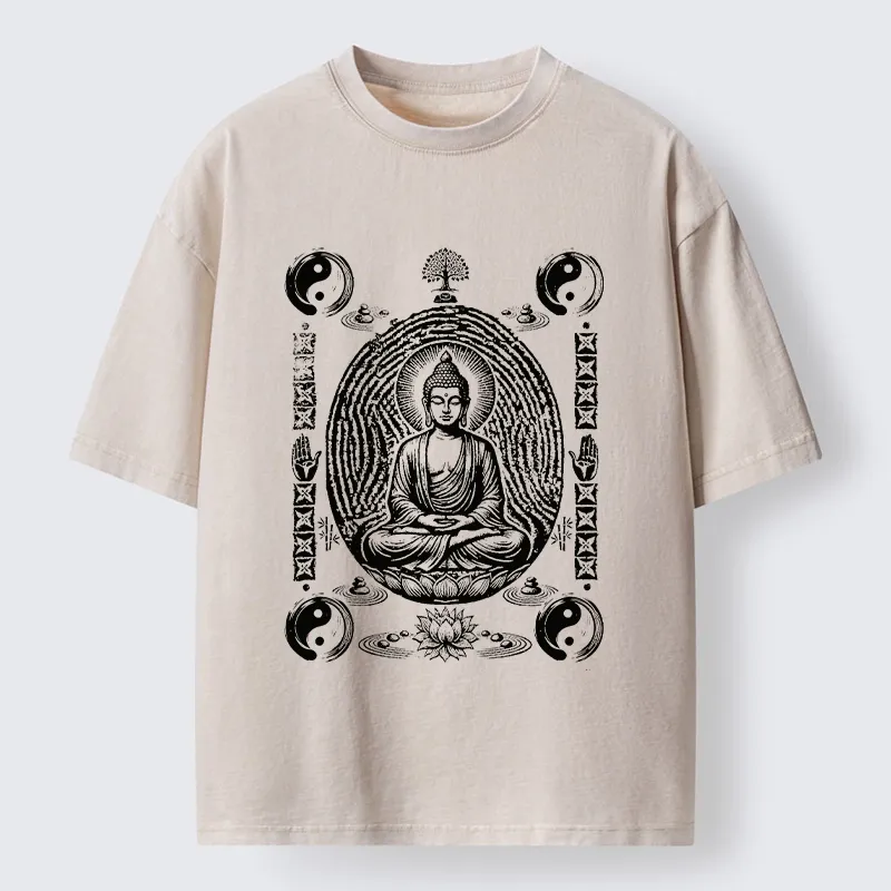 Tokyo-Tiger Minimal Spiritual Buddha Ink Art Washed T-Shirt