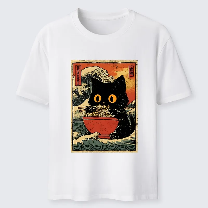 Tokyo-Tiger Cool Wave Art Cat Loves Ramen Bowl Classic T-Shirt