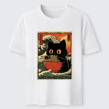 Tokyo-Tiger Cool Wave Art Cat Loves Ramen Bowl Classic T-Shirt