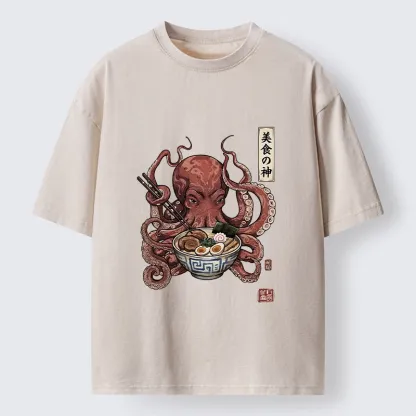 Tokyo-Tiger Octopus Ramen Food Meme Washed T-Shirt