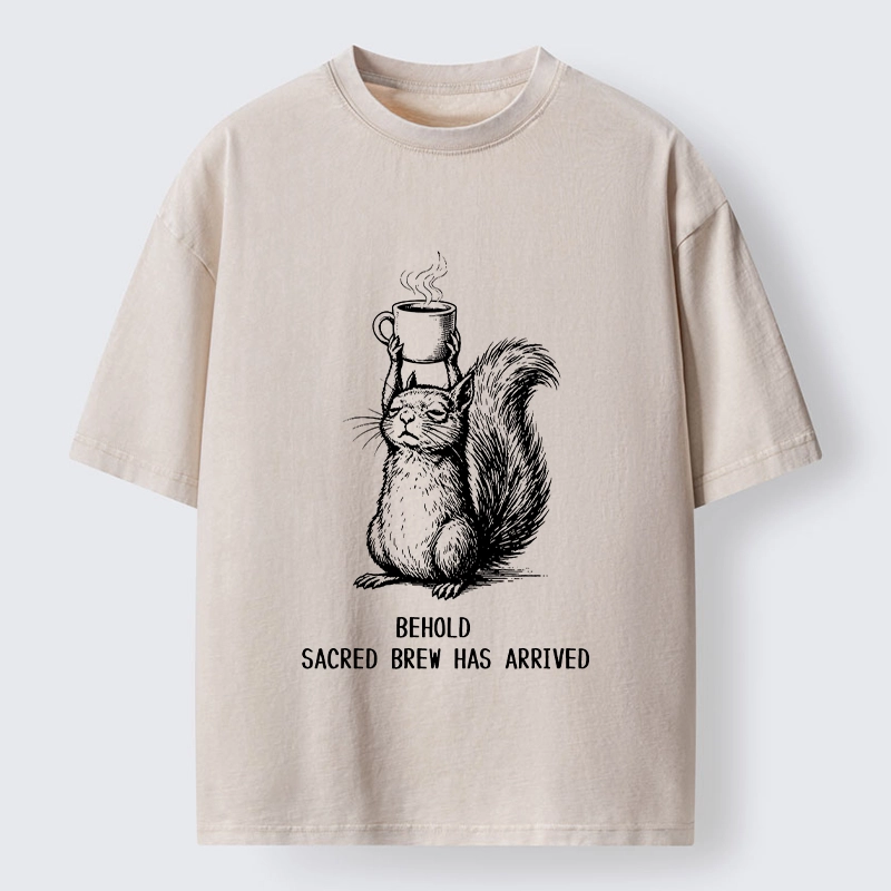 Tokyo-Tiger Squirrel Hold Sacred Coffee Meme Washed T-Shirt