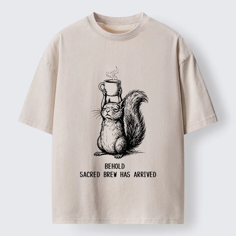 Tokyo-Tiger Squirrel Hold Sacred Coffee Meme Washed T-Shirt Sale