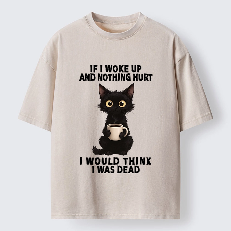 Tokyo-Tiger Funny Black Cat And Coffee Meme Washed T-Shirt