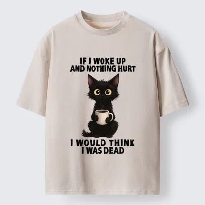 Tokyo-Tiger Funny Black Cat And Coffee Meme Washed T-Shirt