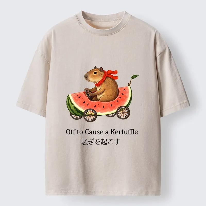Tokyo-Tiger Capybara Drive Watermelon Car Washed T-Shirt Sale