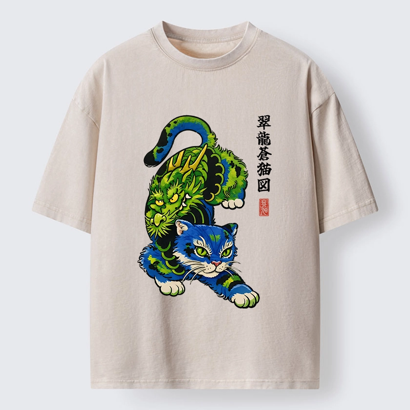 Tokyo-Tiger Dragon Cat Classic Art Washed T-Shirt