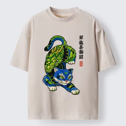 Tokyo-Tiger Dragon Cat Classic Art Washed T-Shirt