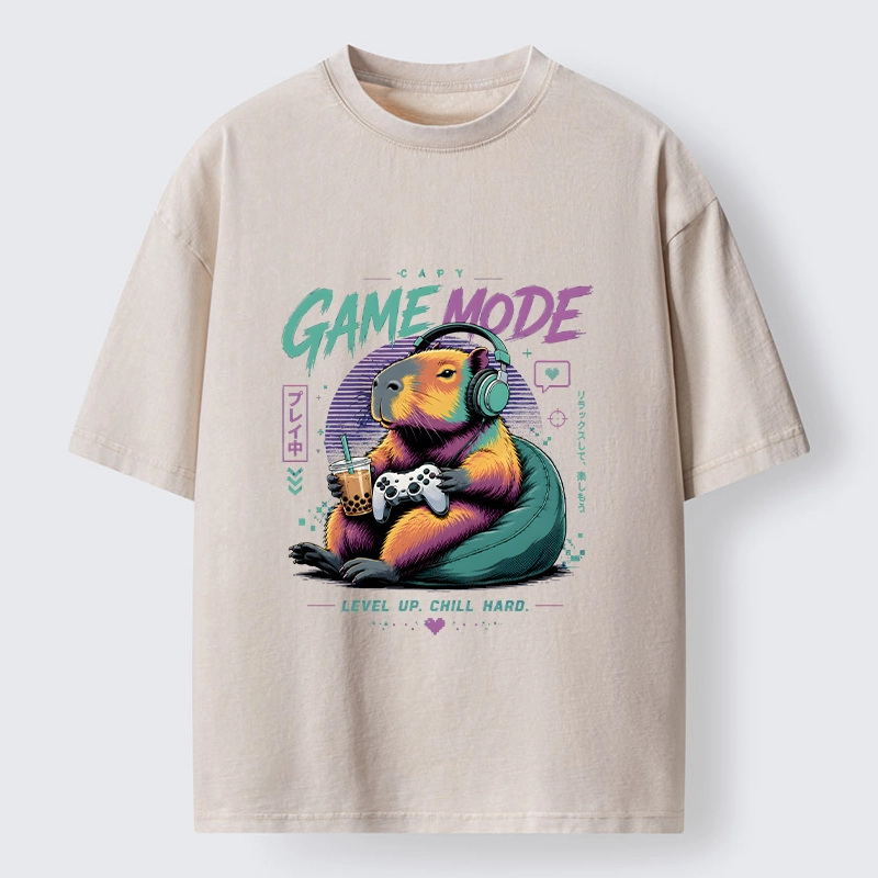 Tokyo-Tiger Cozy Capybara Play Video Games Washed T-Shirt
