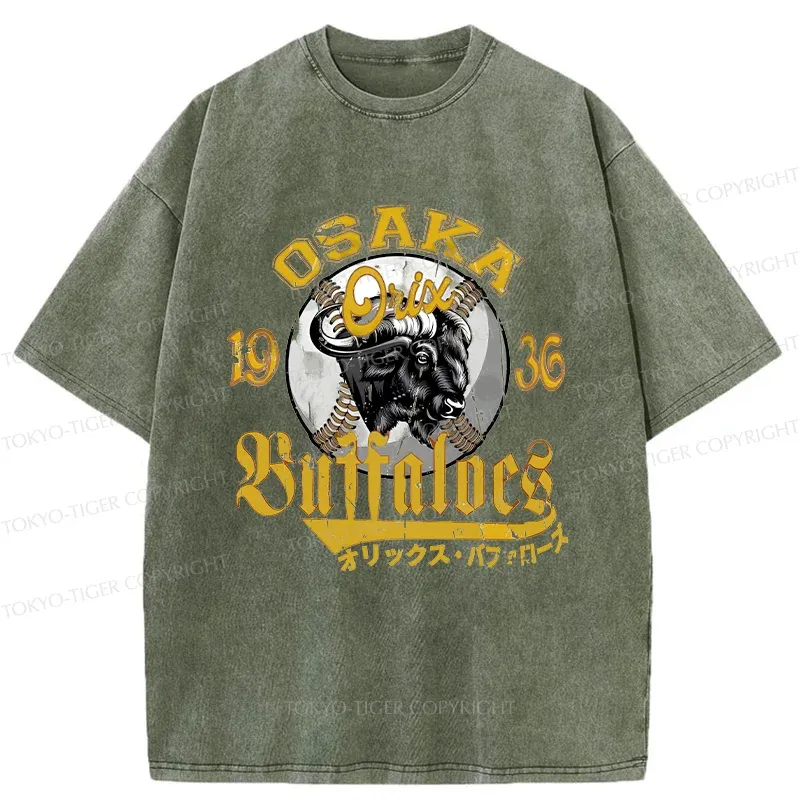 Tokyo-Tiger Japanese Baseball Bison Washed T-Shirt