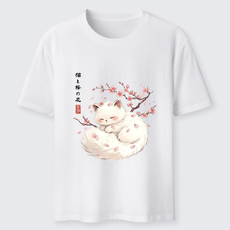 Tokyo-Tiger Soft Sakura White Cat Peaceful Sleep Classic T-Shirt