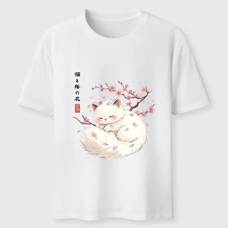 Tokyo-Tiger Soft Sakura White Cat Peaceful Sleep Classic T-Shirt