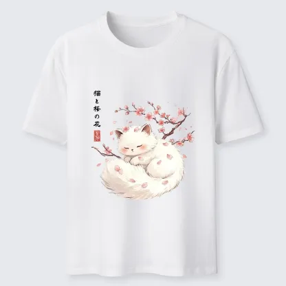 Tokyo-Tiger Soft Sakura White Cat Peaceful Sleep Classic T-Shirt
