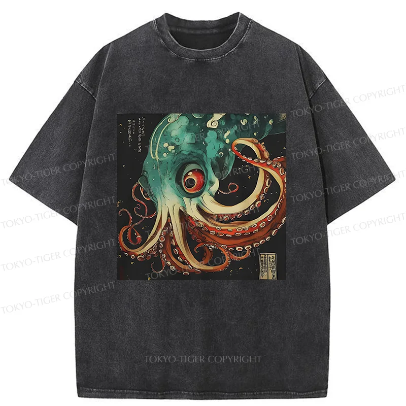 Tokyo-Tiger Deep Sea Octopus Monster Washed T-Shirt