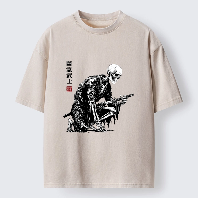 Tokyo-Tiger Vintage Dark Ghost Samurai Sketch Washed T-Shirt