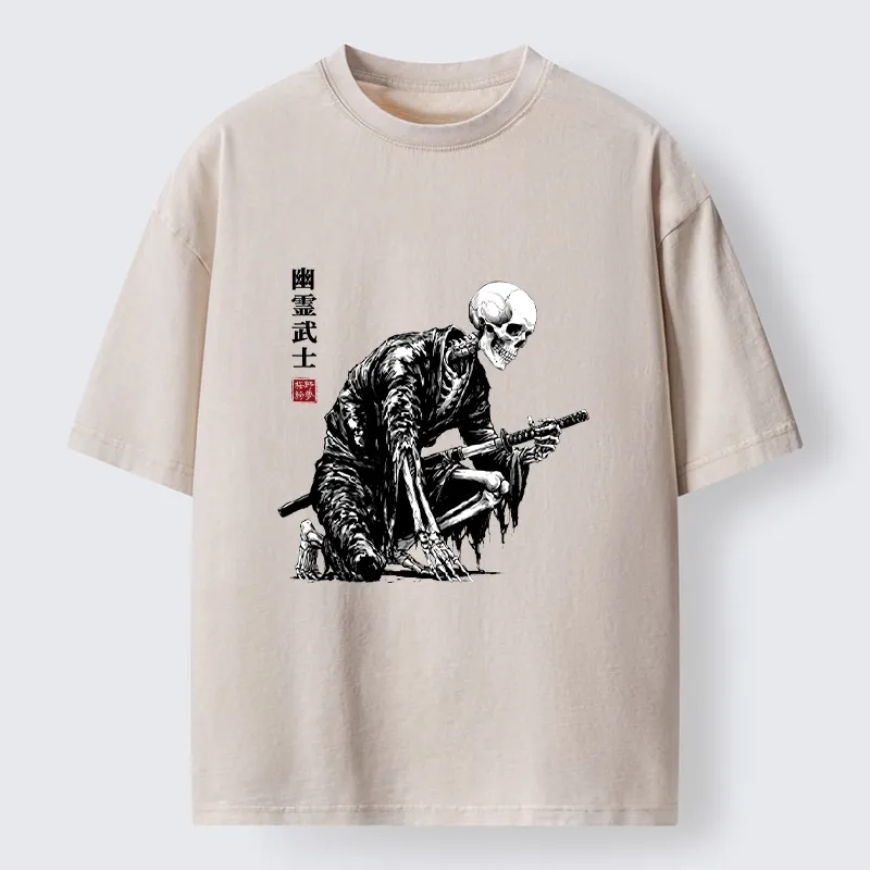 Tokyo-Tiger Vintage Dark Ghost Samurai Sketch Washed T-Shirt Sale