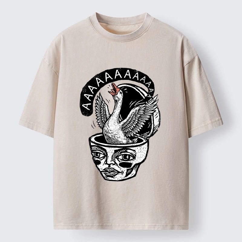 Tokyo-Tiger Weird Meme Screaming Wild Goose Graphic Washed T-Shirt