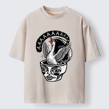 Tokyo-Tiger Weird Meme Screaming Wild Goose Graphic Washed T-Shirt