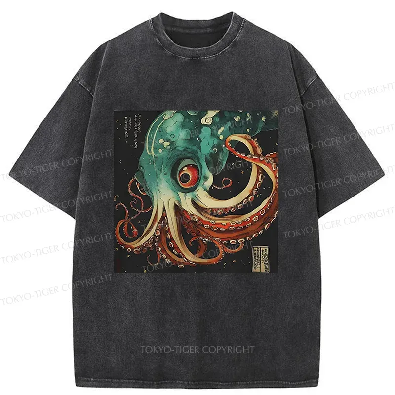Tokyo-Tiger Deep Sea Octopus Monster Washed T-Shirt