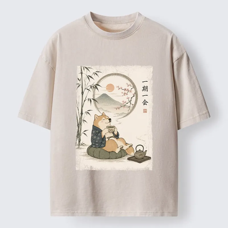 Tokyo-Tiger Funny Meme Cozy Tea Time Shiba Inu Washed T-Shirt