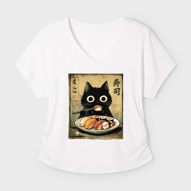 Tokyo-Tiger Vintage Japanese Sushi Cat Modal Dolman Sleeve T-Shirt