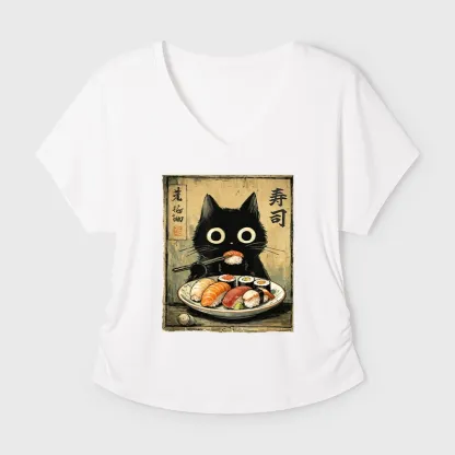 Tokyo-Tiger Vintage Japanese Sushi Cat Modal Dolman Sleeve T-Shirt