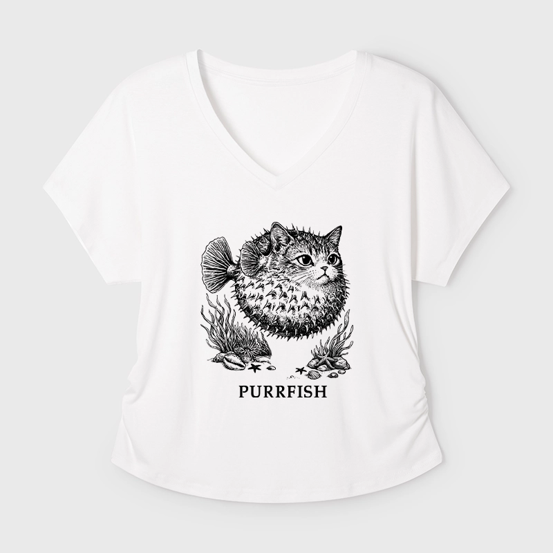Tokyo-Tiger Spiky Puffer With Cute Cat Head Modal Dolman Sleeve T-Shirt