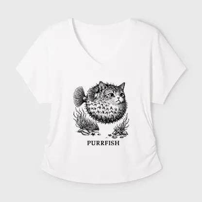 Tokyo-Tiger Spiky Puffer With Cute Cat Head Modal Dolman Sleeve T-Shirt