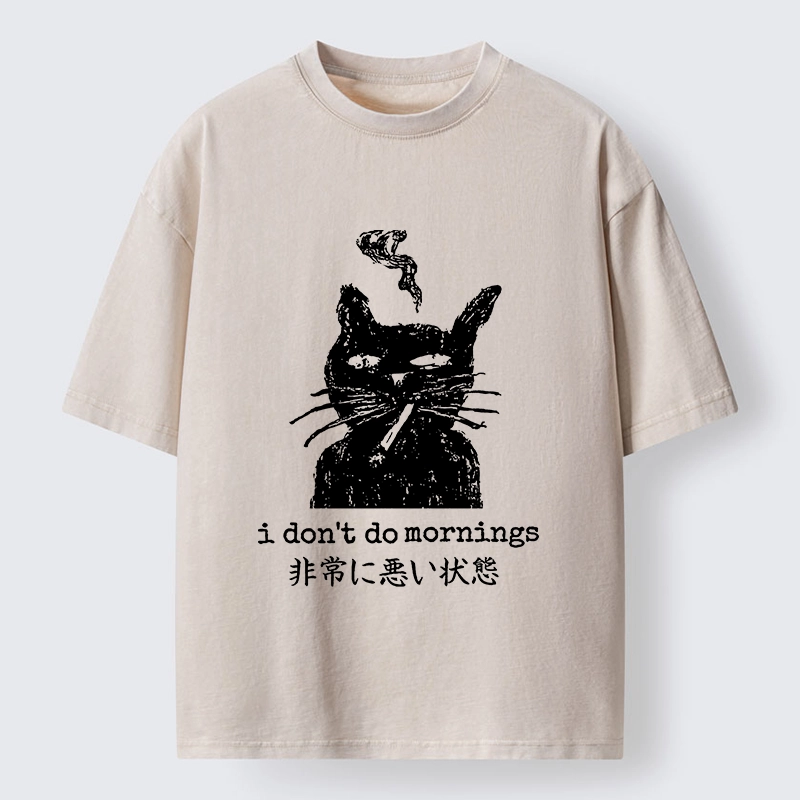 Tokyo-Tiger Sassy Smoke Cat Morning Hater Meme Art Washed T-Shirt