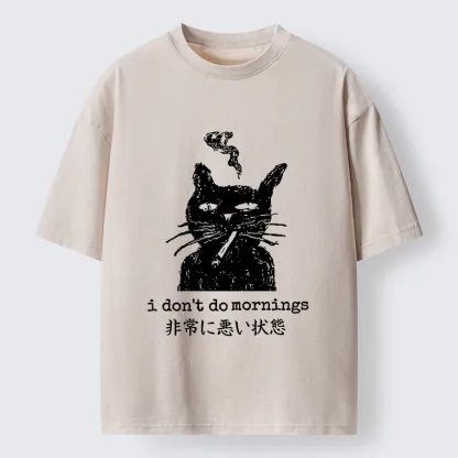 Tokyo-Tiger Sassy Smoke Cat Morning Hater Meme Art Washed T-Shirt