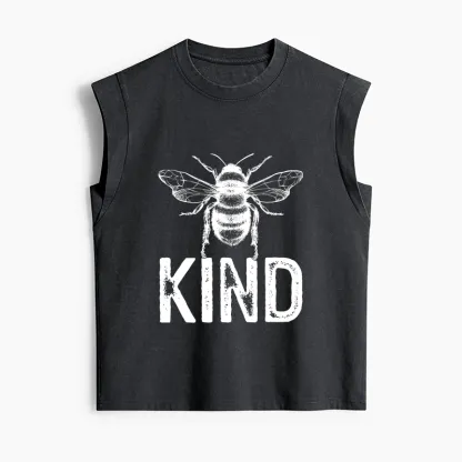 Tokyo-Tiger Minimalist Bee Kind Illustration Women's Washed Tank Tops