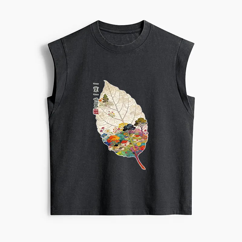 Tokyo-Tiger One Leaf Holds A Tiny Colorful World Women's Washed Tank Tops