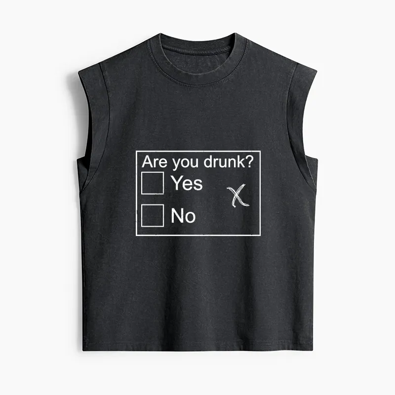 Tokyo-Tiger Confused Drunk Checkbox Graphic Women's Washed Tank Tops