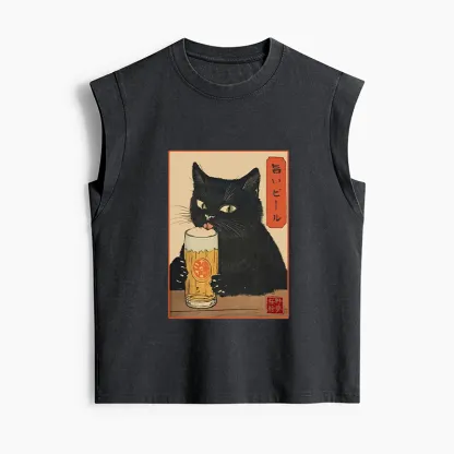 Tokyo-Tiger Cat Holding A Glass Of Beer Women's Washed Tank Tops