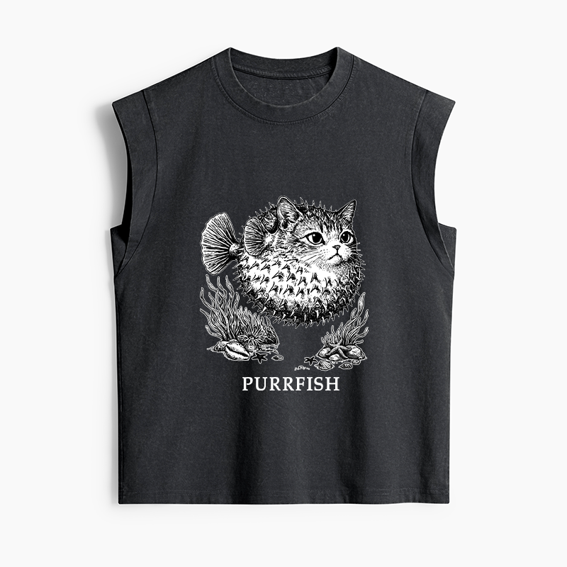 Tokyo-Tiger Spiky Puffer With Cute Cat Head Women's Washed Tank Tops