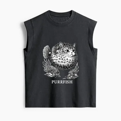 Tokyo-Tiger Spiky Puffer With Cute Cat Head Women's Washed Tank Tops