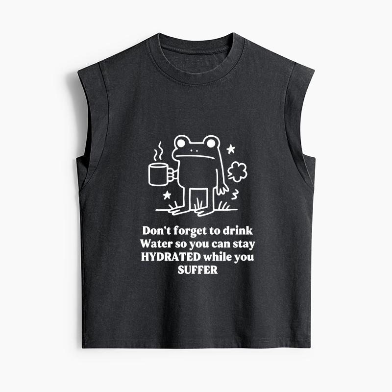 Tokyo-Tiger Frog Says Drink Water Women's Washed Tank Tops