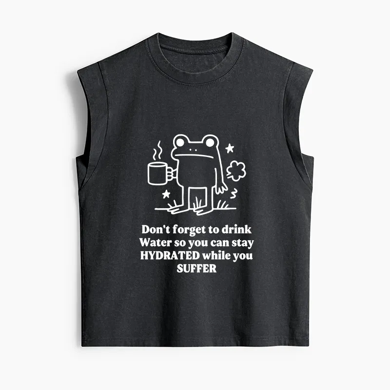 Tokyo-Tiger Frog Says Drink Water Women's Washed Tank Tops