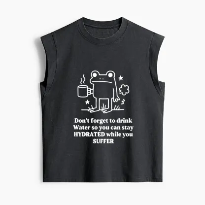 Tokyo-Tiger Frog Says Drink Water Women's Washed Tank Tops