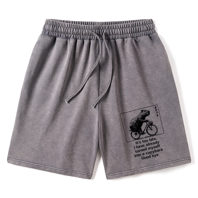 Tokyo-Tiger Funny Capybara Riding A Bicycle Washed Shorts