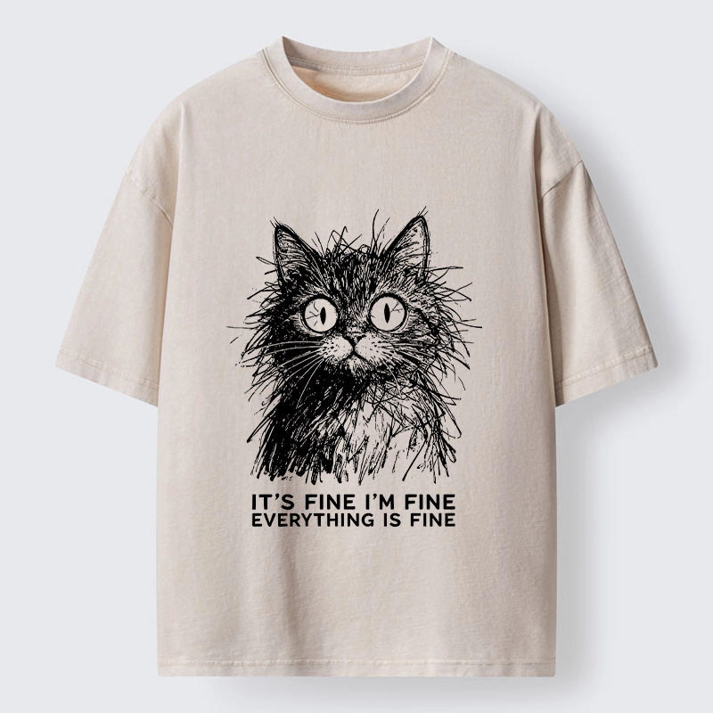 Tokyo-Tiger Fluffy Wild Cat Calm Fake Mood Washed T-Shirt